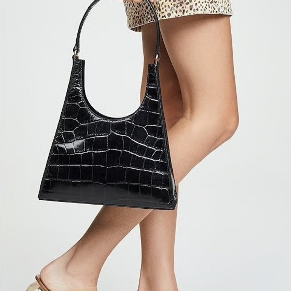 New With Tags STAUD Rey Bag — Black Croc Embossed Leather
